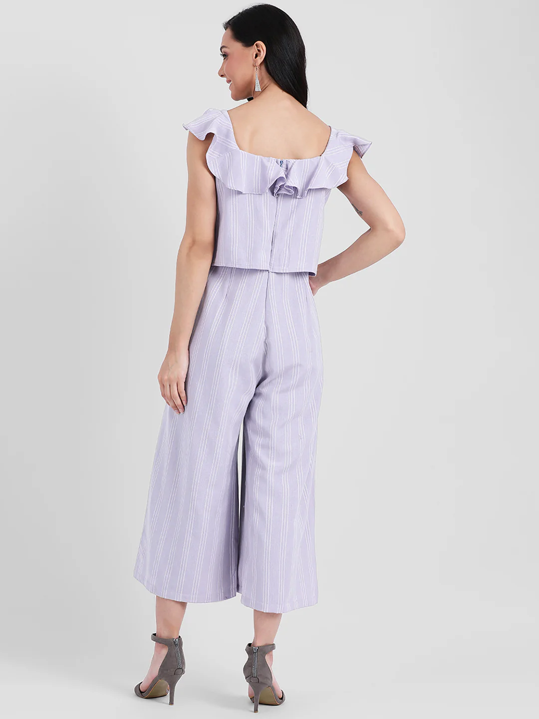 Mauve Striped Ruffled Jumpsuit - Image 4