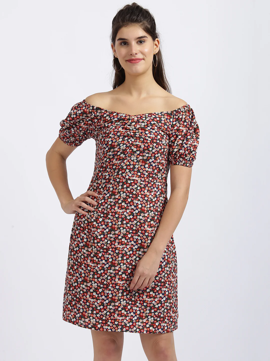 Multi Floral Print A-Line Dress - Image 2