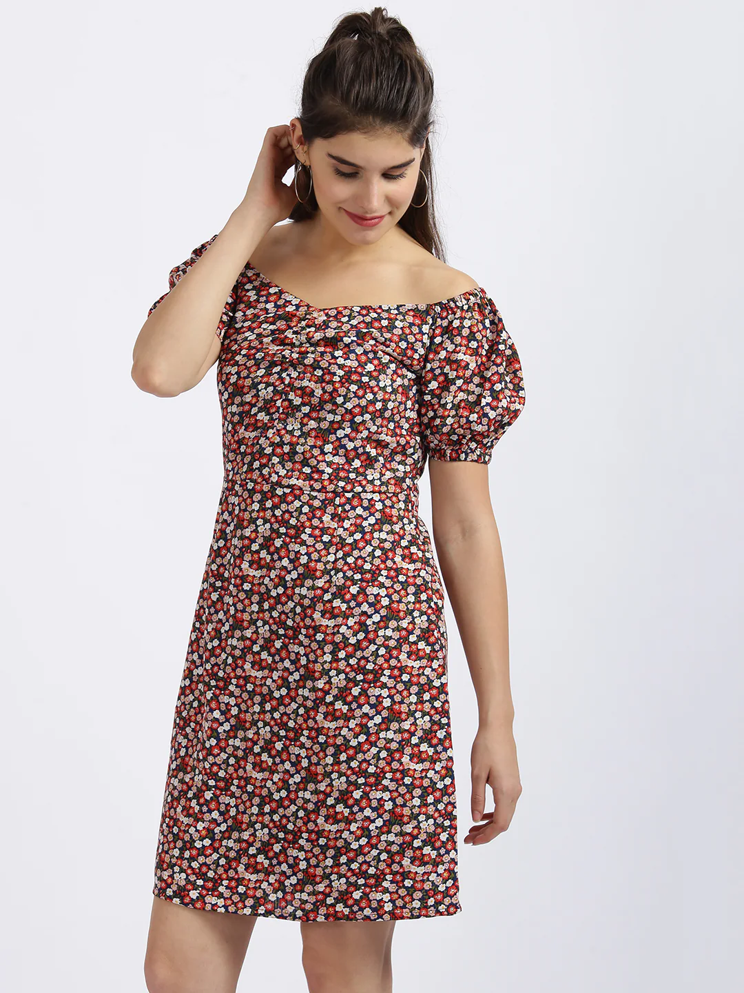 Multi Floral Print A-Line Dress - Image 3