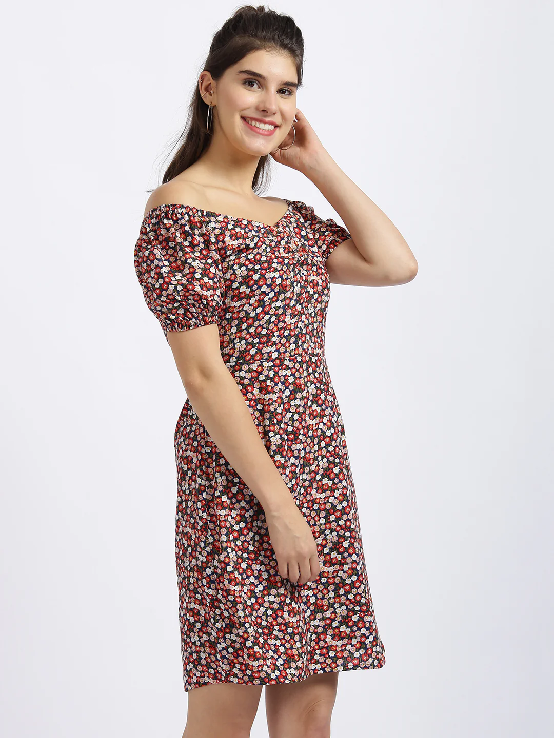 Multi Floral Print A-Line Dress - Image 4
