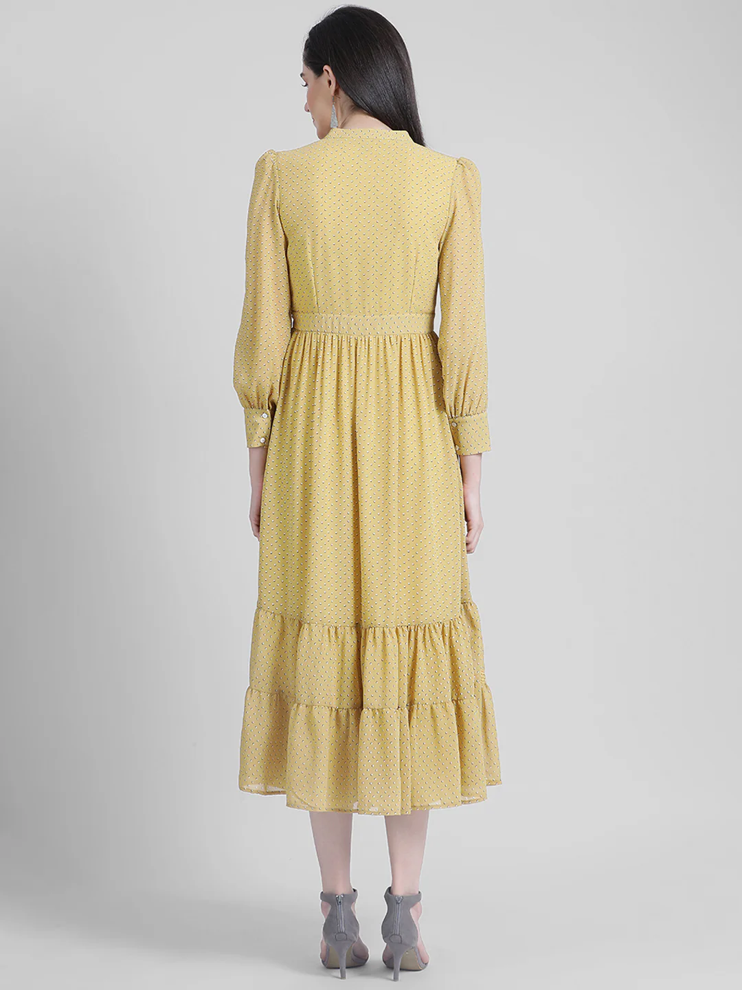 Mustard Polka Dots Fit & Flare Dress - Image 4