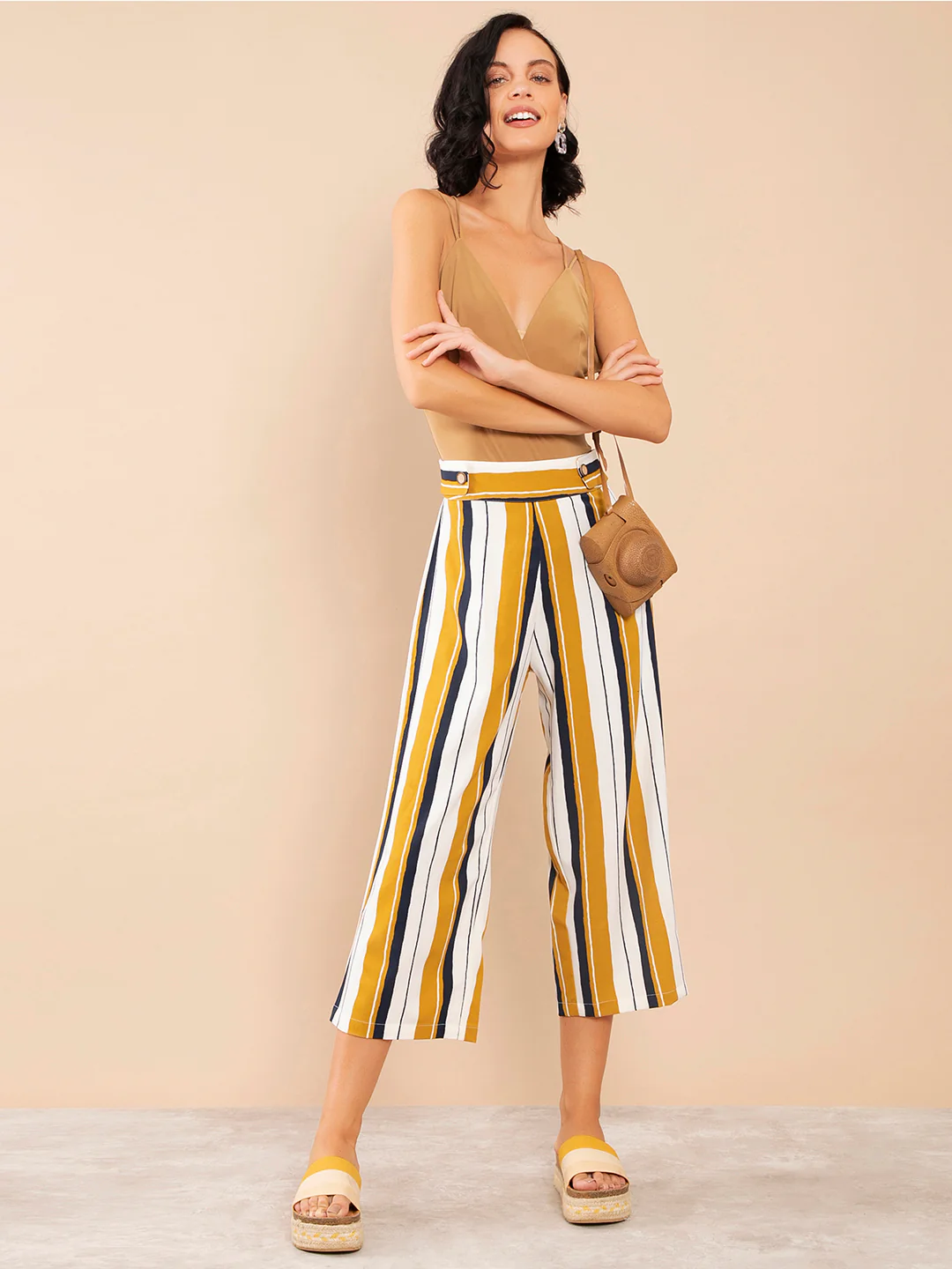 Mustard Striped High Waisted Palazzo