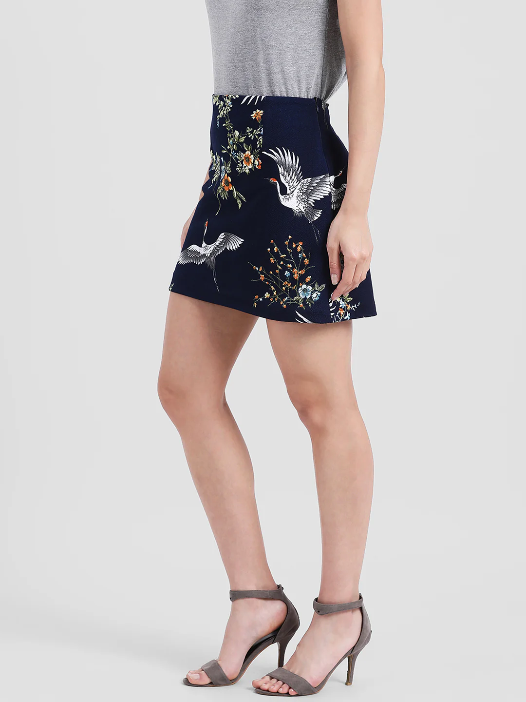 Navy Blue Printed Straight Skirt - Image 2