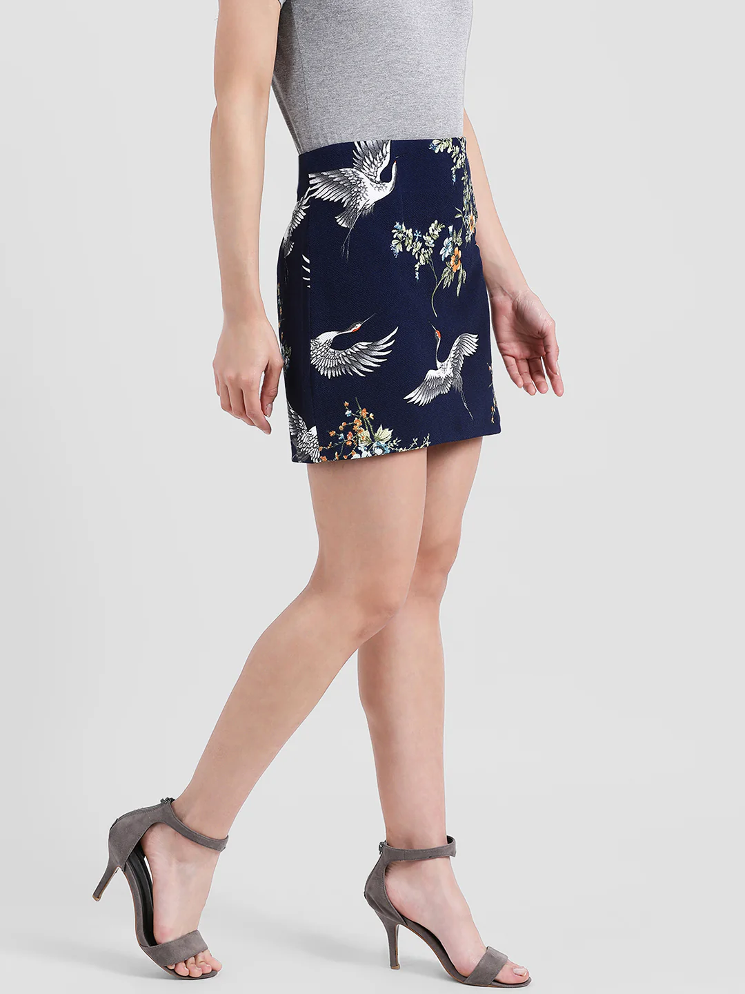 Navy Blue Printed Straight Skirt - Image 3