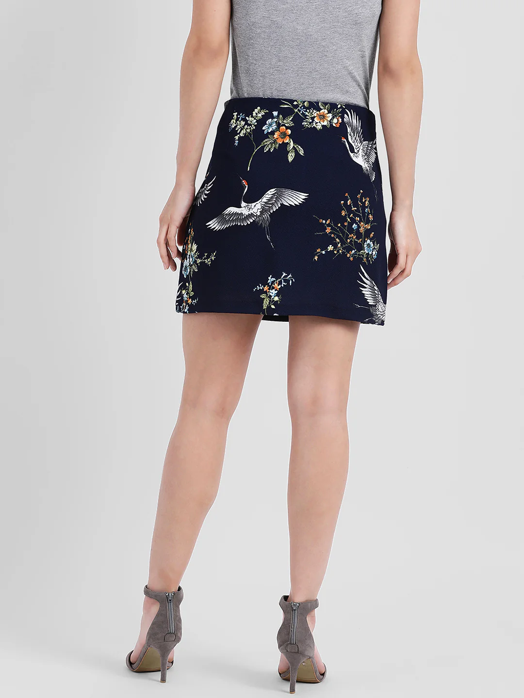 Navy Blue Printed Straight Skirt - Image 4