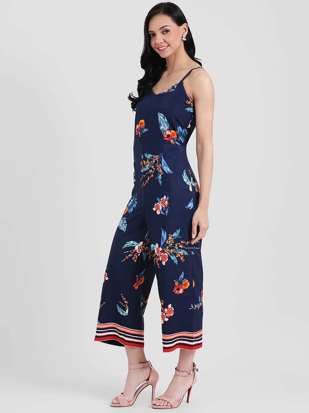 Navy Blue Self Design Basic Jumpsuit - Image 2