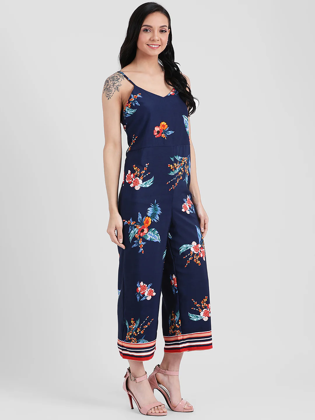 Navy Blue Self Design Basic Jumpsuit - Image 3