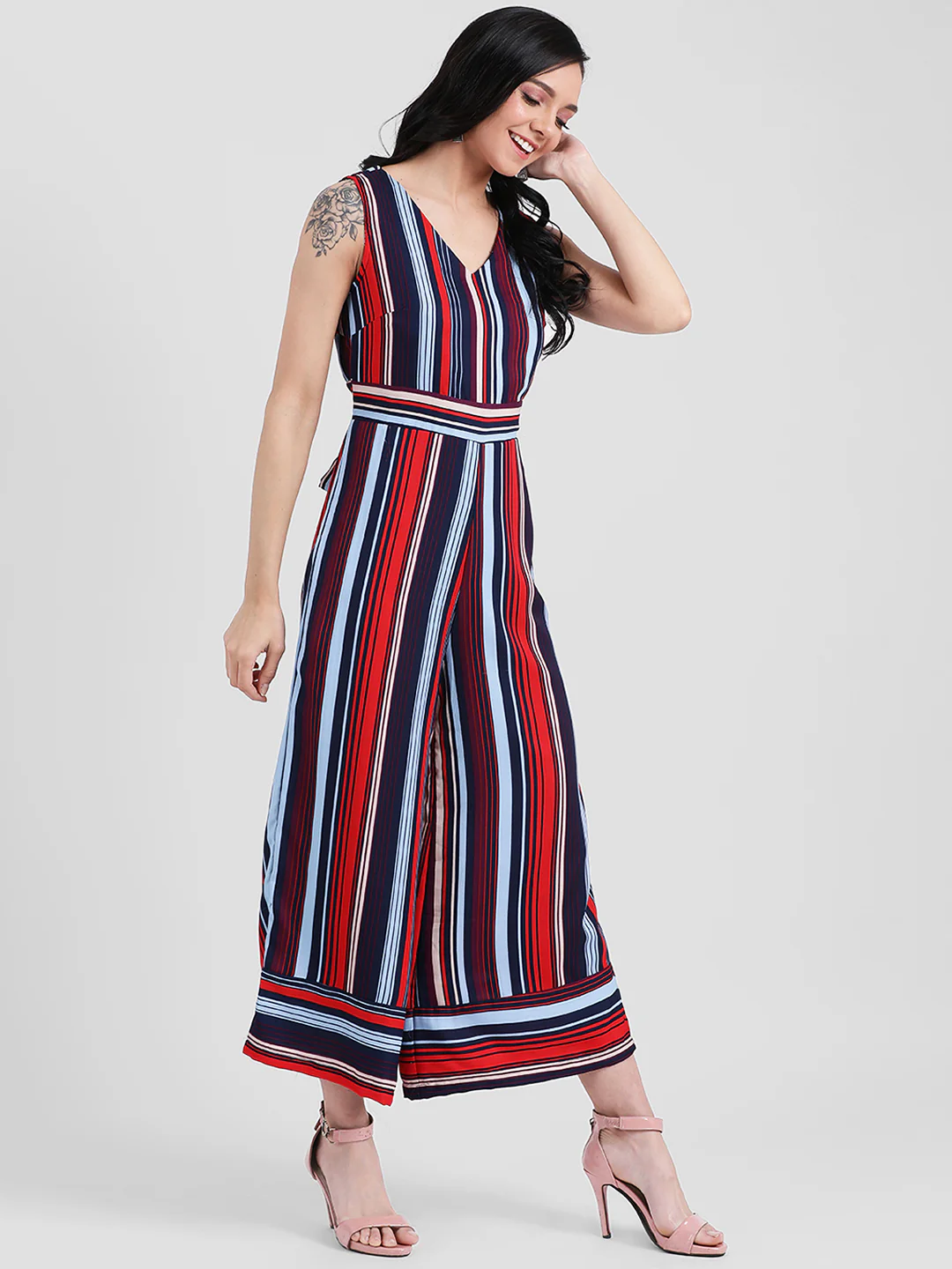 Multi Colored Striped Straight Jumpsuit - Image 3