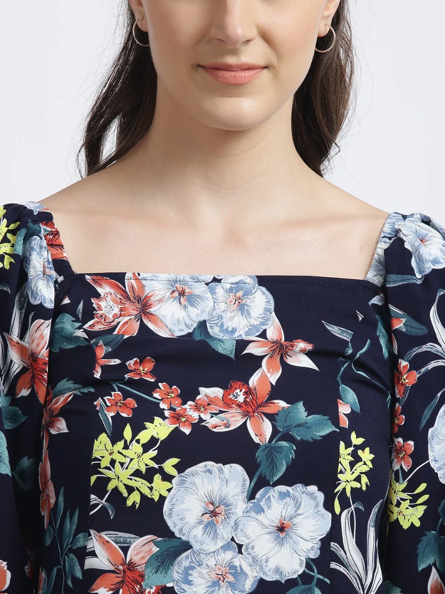 Navy Floral Print Regular Top - Image 2