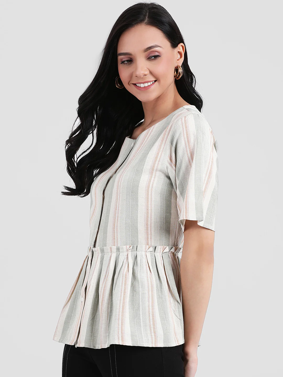 Multi Colored Striped Peplum Top - Image 2