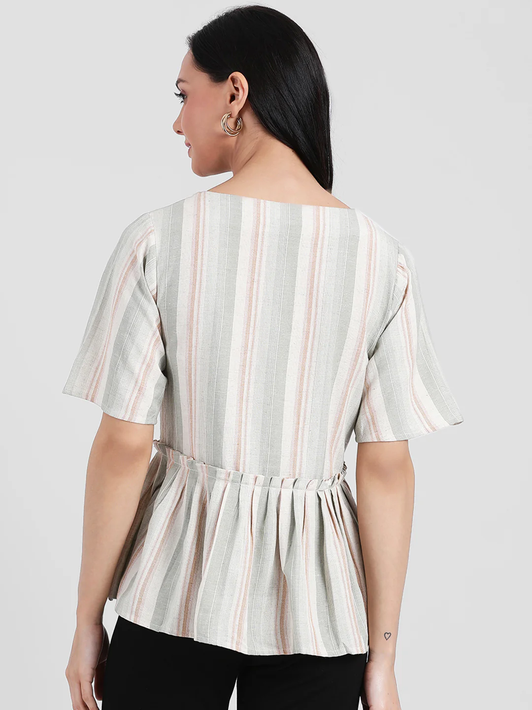 Multi Colored Striped Peplum Top - Image 4