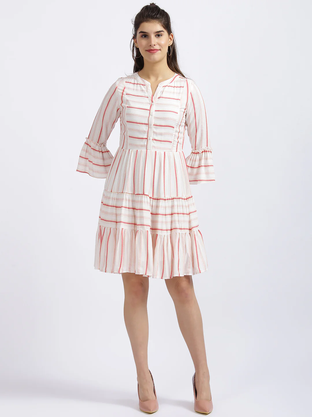 Off White Striped Tiered Dress