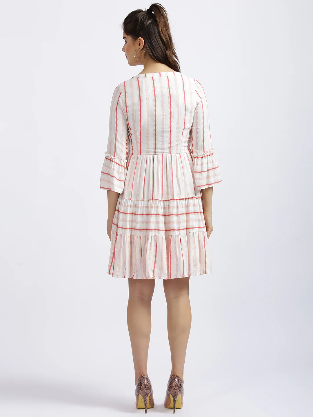 Off White Striped Tiered Dress - Image 4