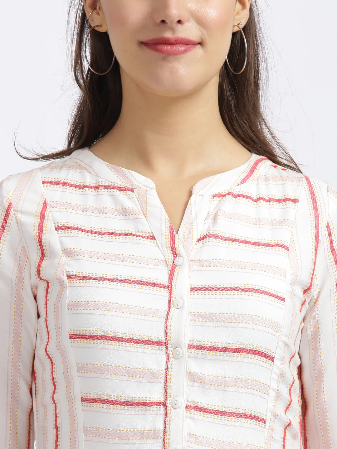 Off White Striped Tiered Dress - Image 6