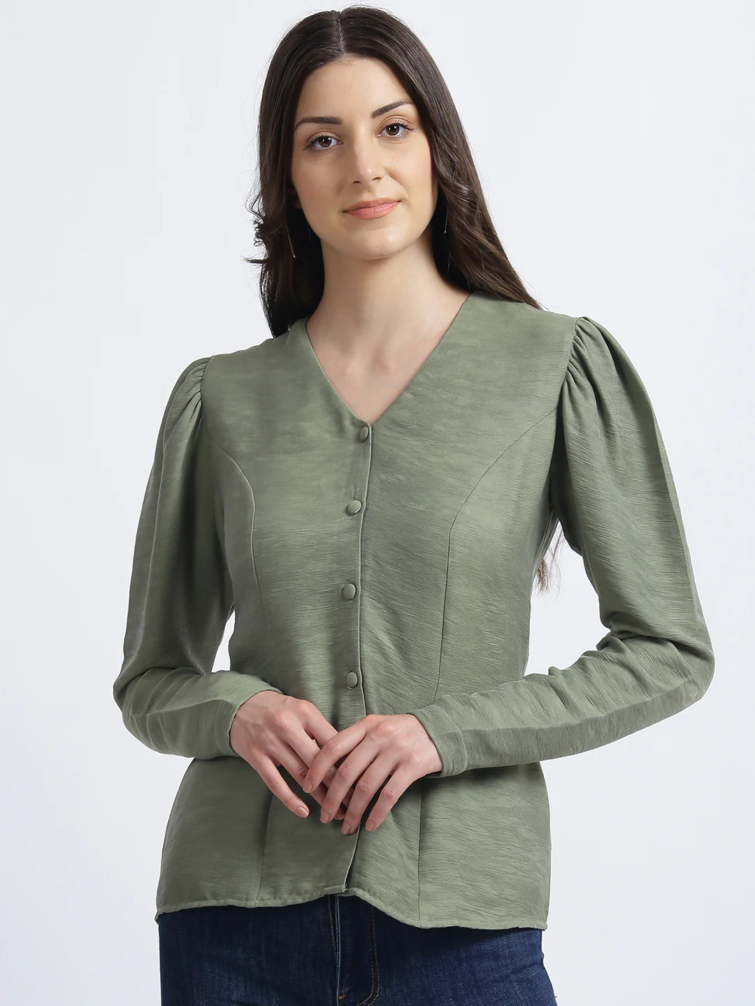 Olive Green Solid Regular Top