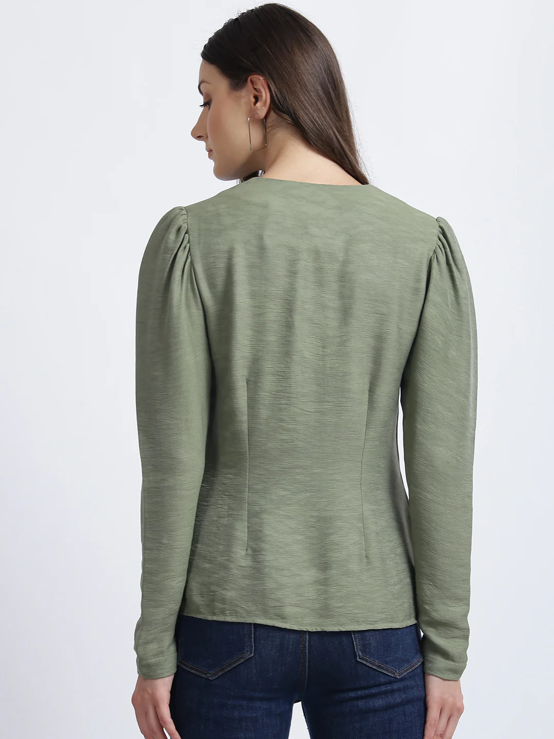 Olive Green Solid Regular Top - Image 4