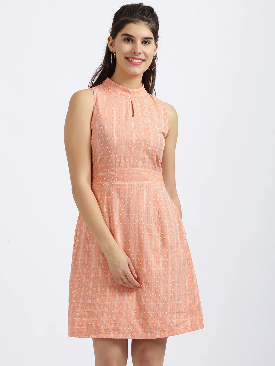Peach Striped A-Line Dress - Image 2