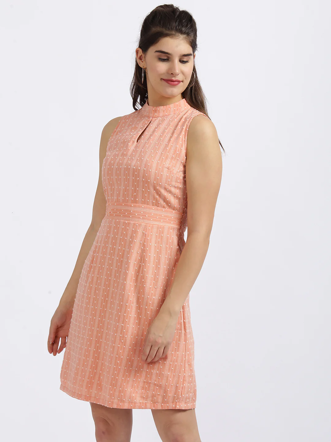 Peach Striped A-Line Dress - Image 3
