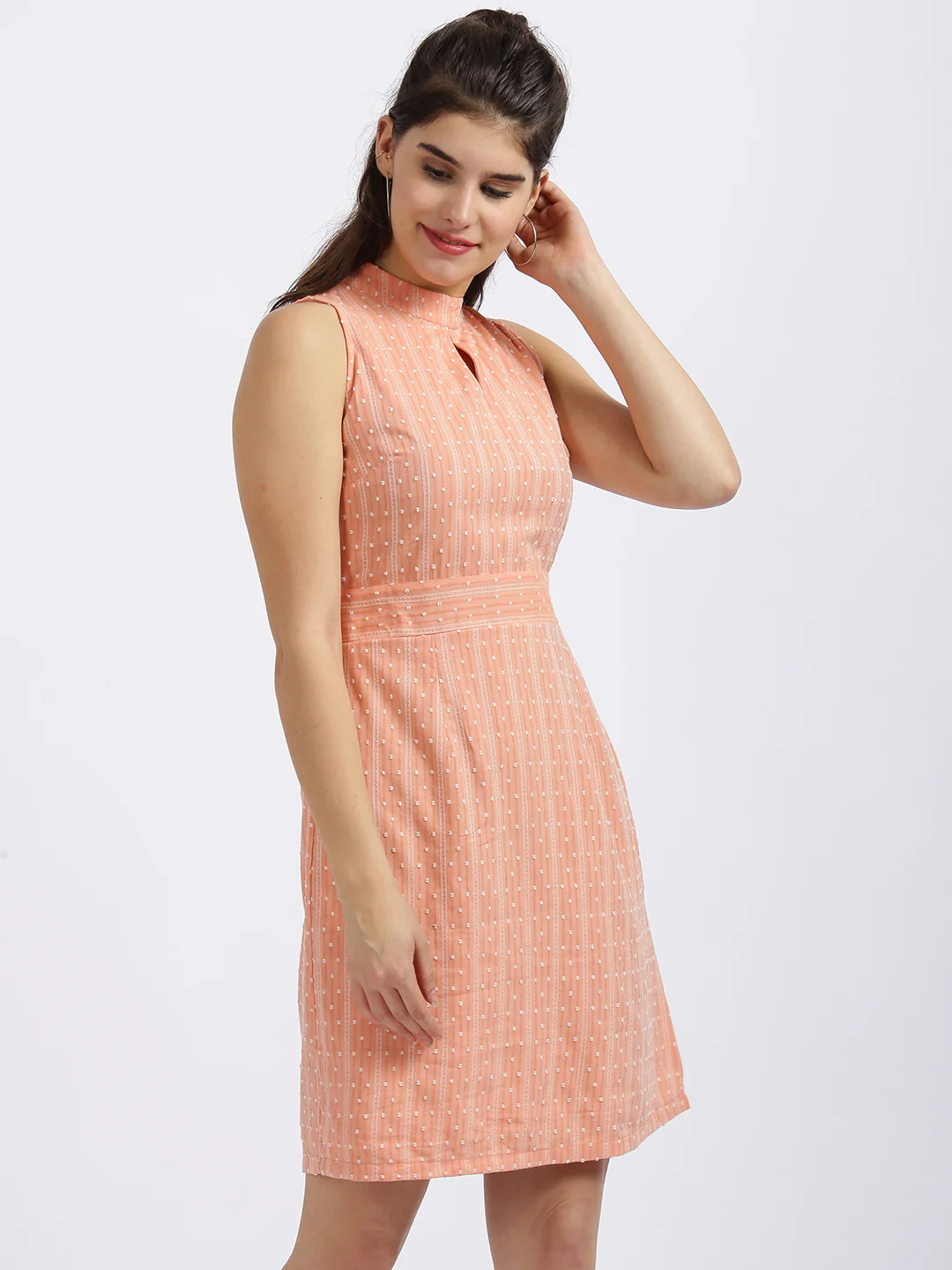 Peach Striped A-Line Dress - Image 4