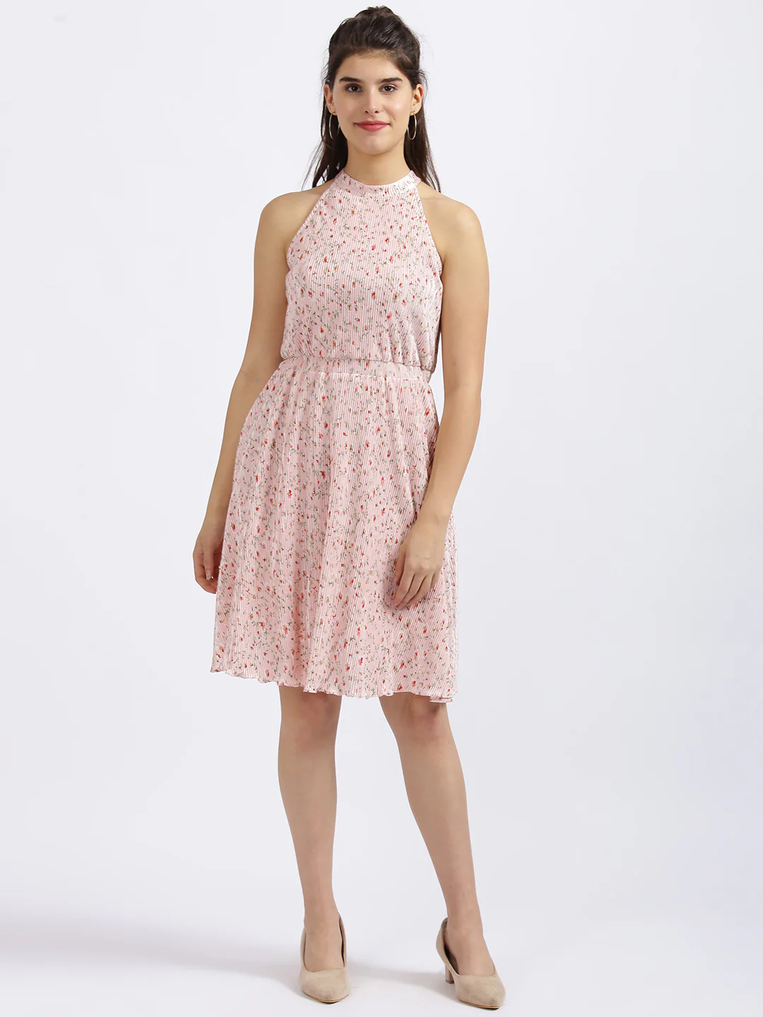 Pink Floral Print Fit & Flare Dress - Image 2