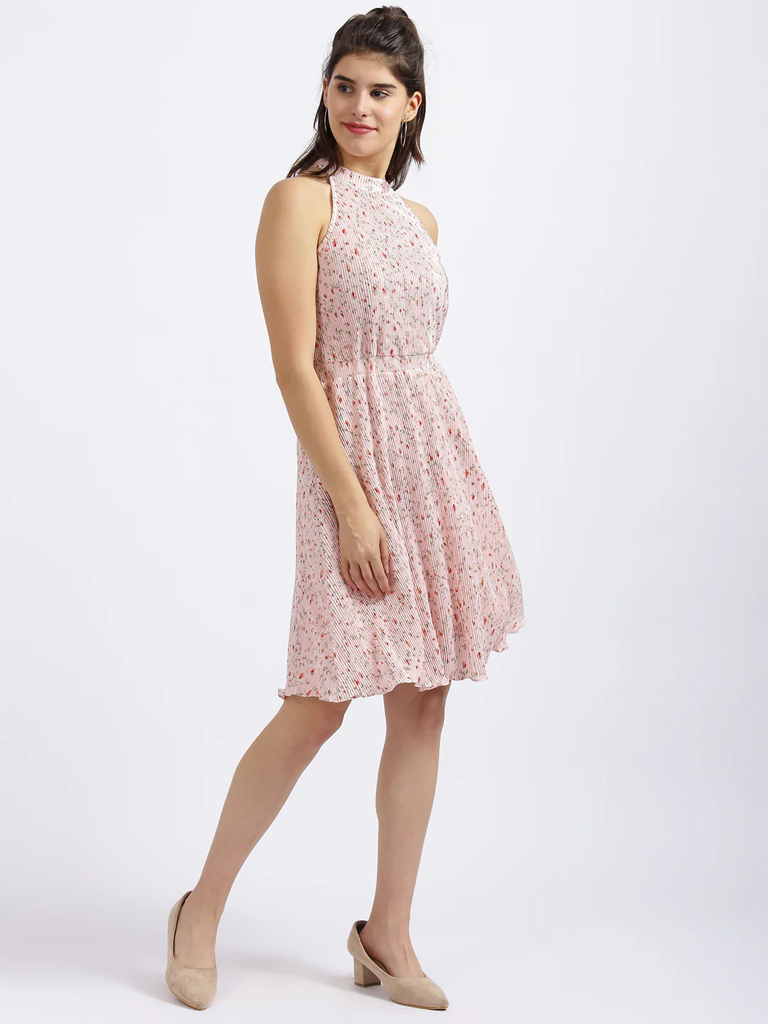 Pink Floral Print Fit & Flare Dress - Image 4
