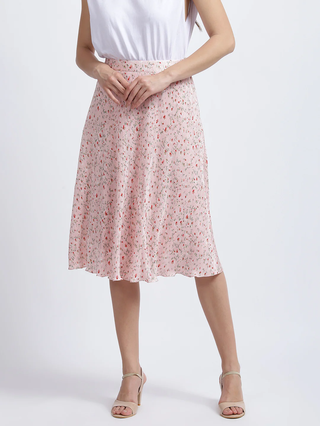 Pink Floral Print High Waisted Skirt - Image 2