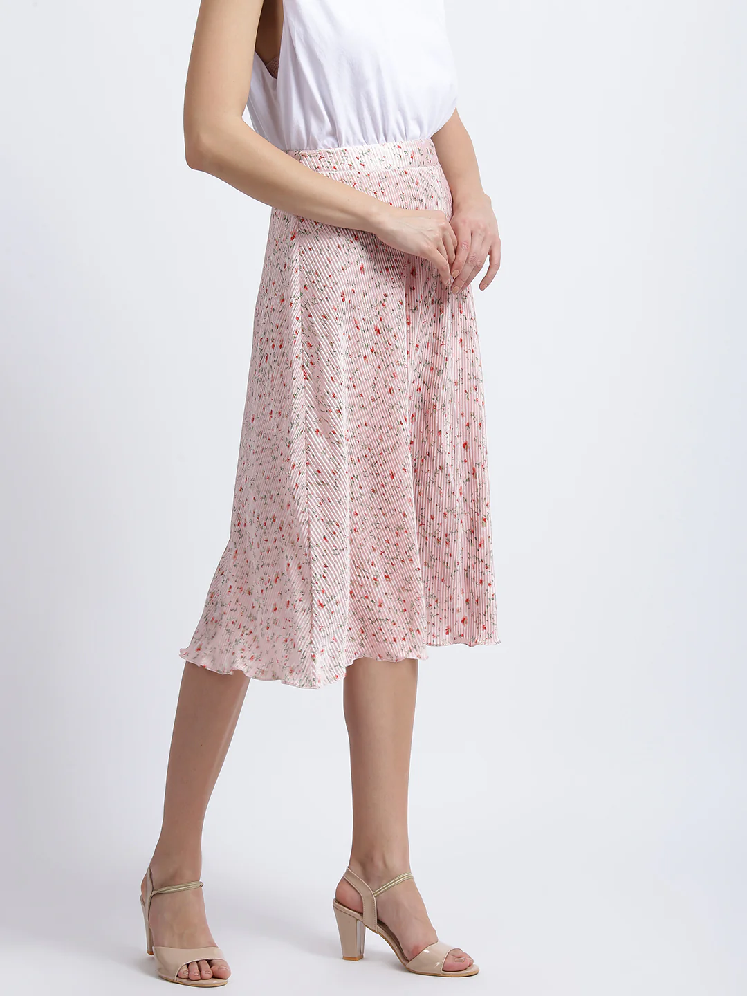 Pink Floral Print High Waisted Skirt - Image 3
