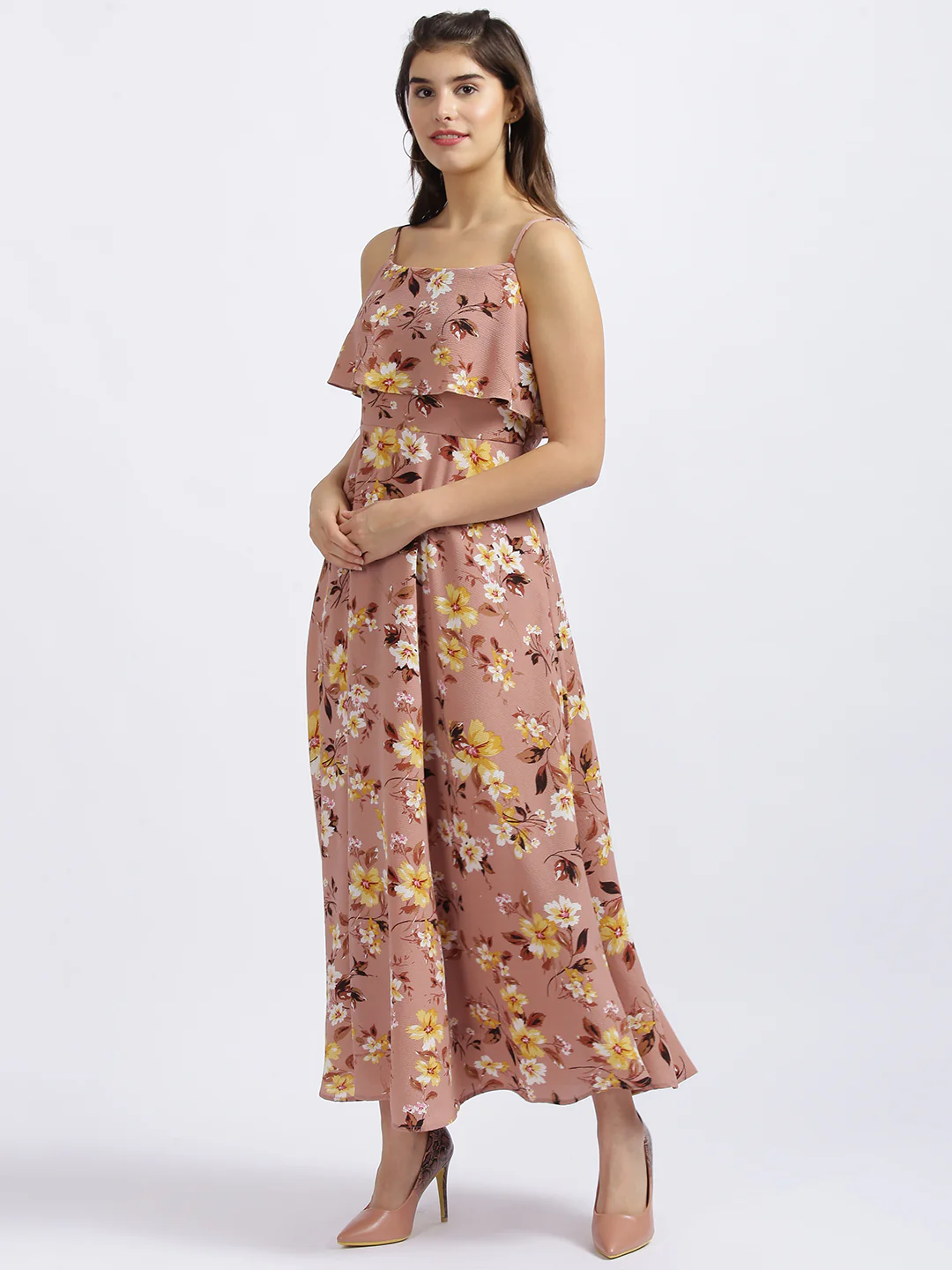 Pink Floral Print Layered Dress - Image 2