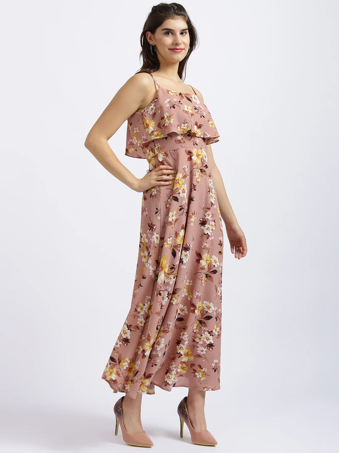 Pink Floral Print Layered Dress - Image 3