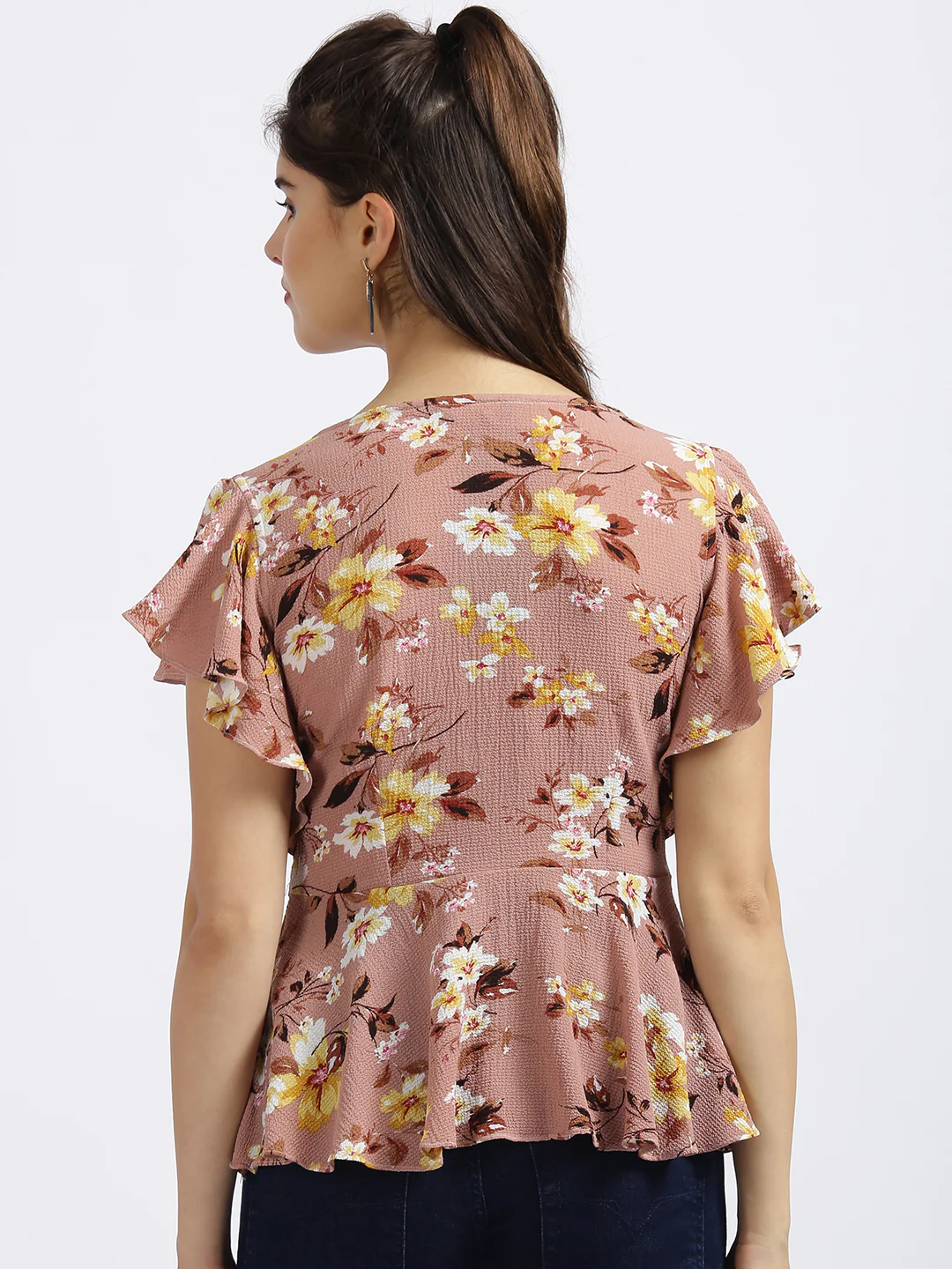 Pink Floral Print Peplum Top - Image 4