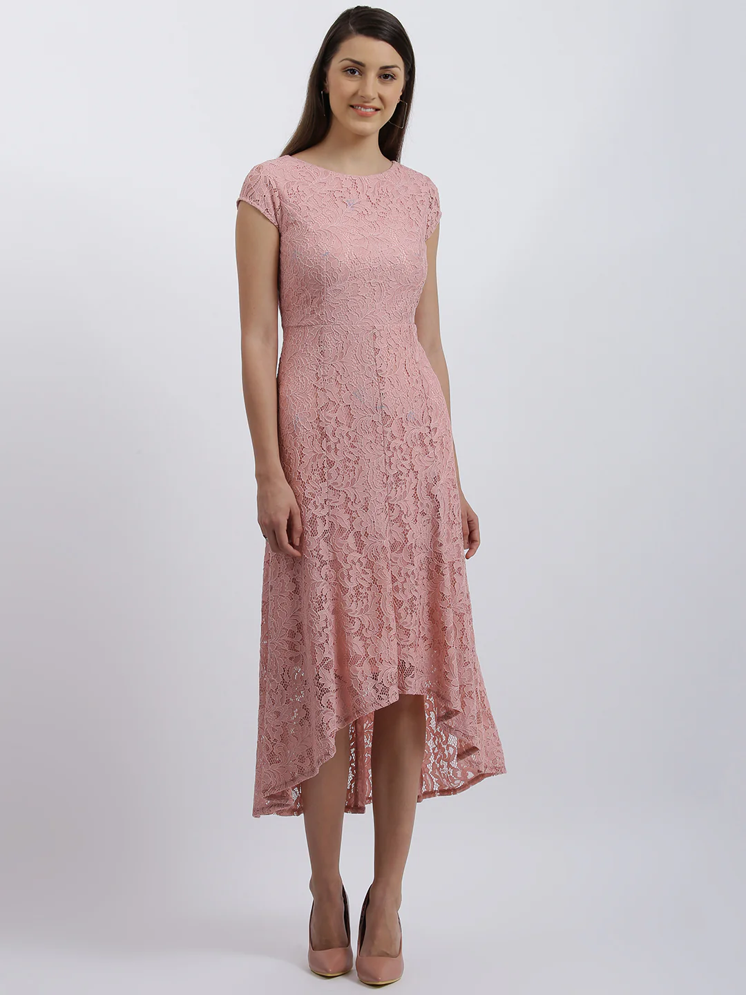 Pink Solid Fit & Flare Dress - Image 2
