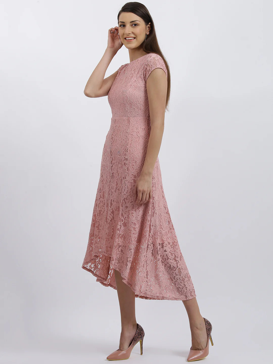 Pink Solid Fit & Flare Dress - Image 3