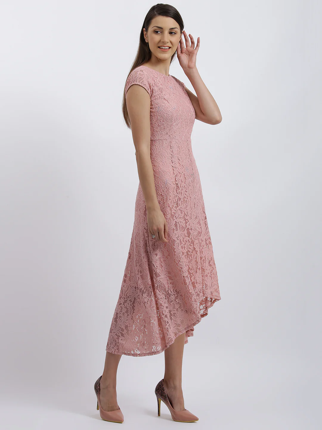 Pink Solid Fit & Flare Dress - Image 4