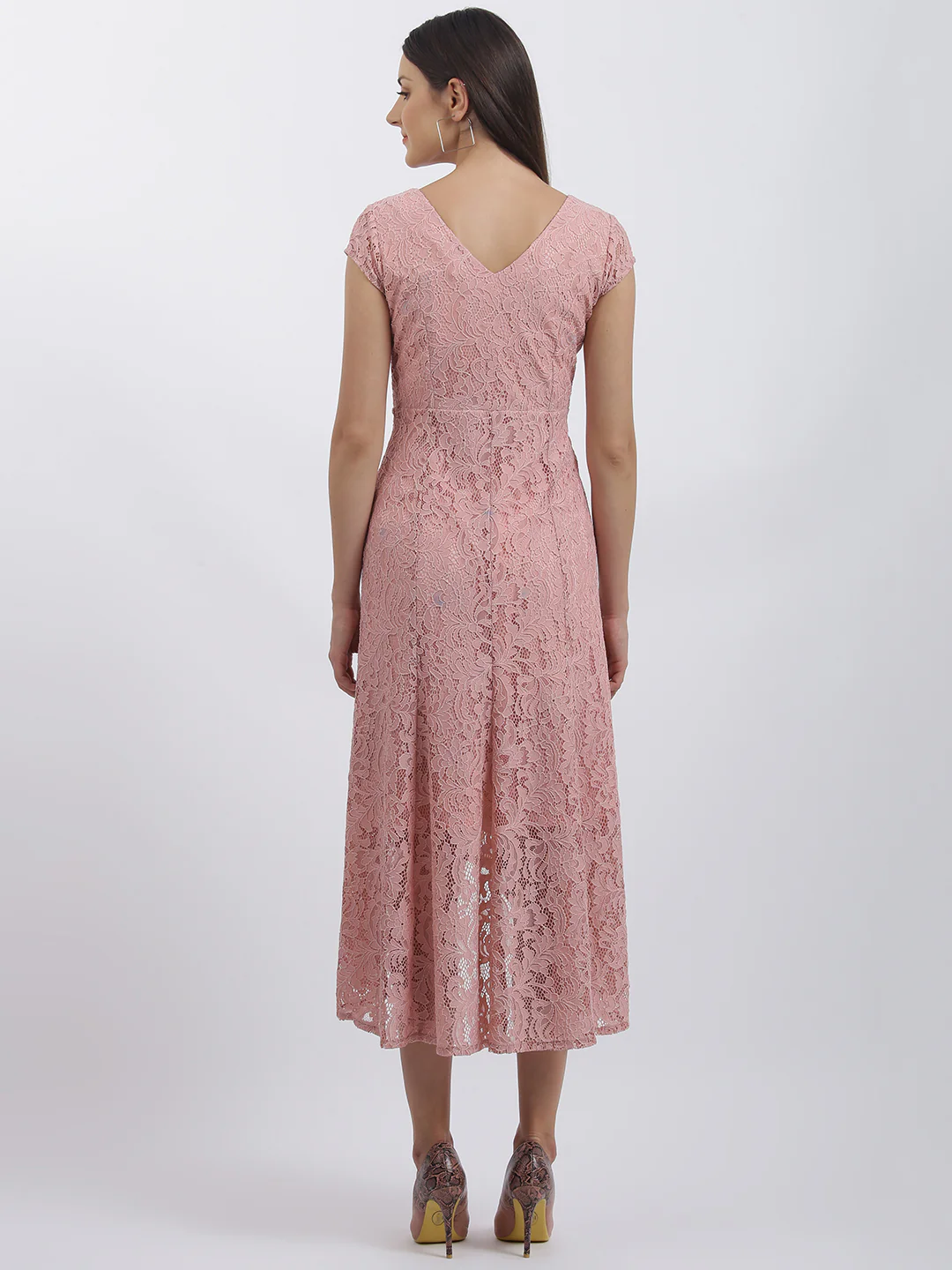 Pink Solid Fit & Flare Dress - Image 5