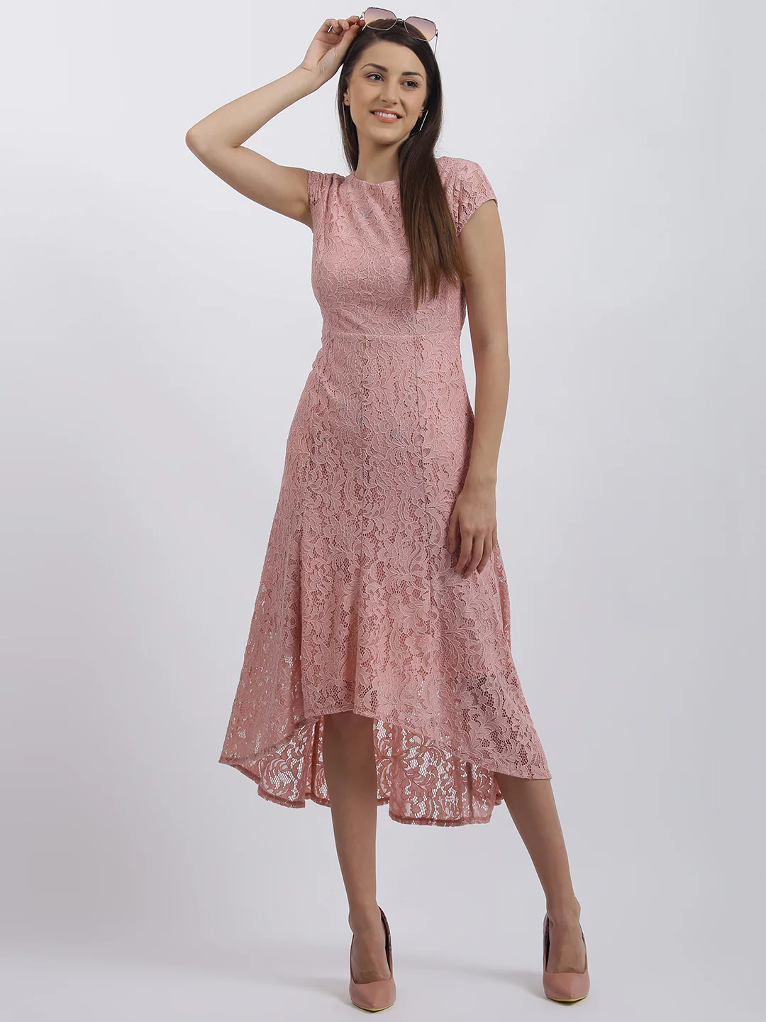 Pink Solid Fit & Flare Dress - Image 6