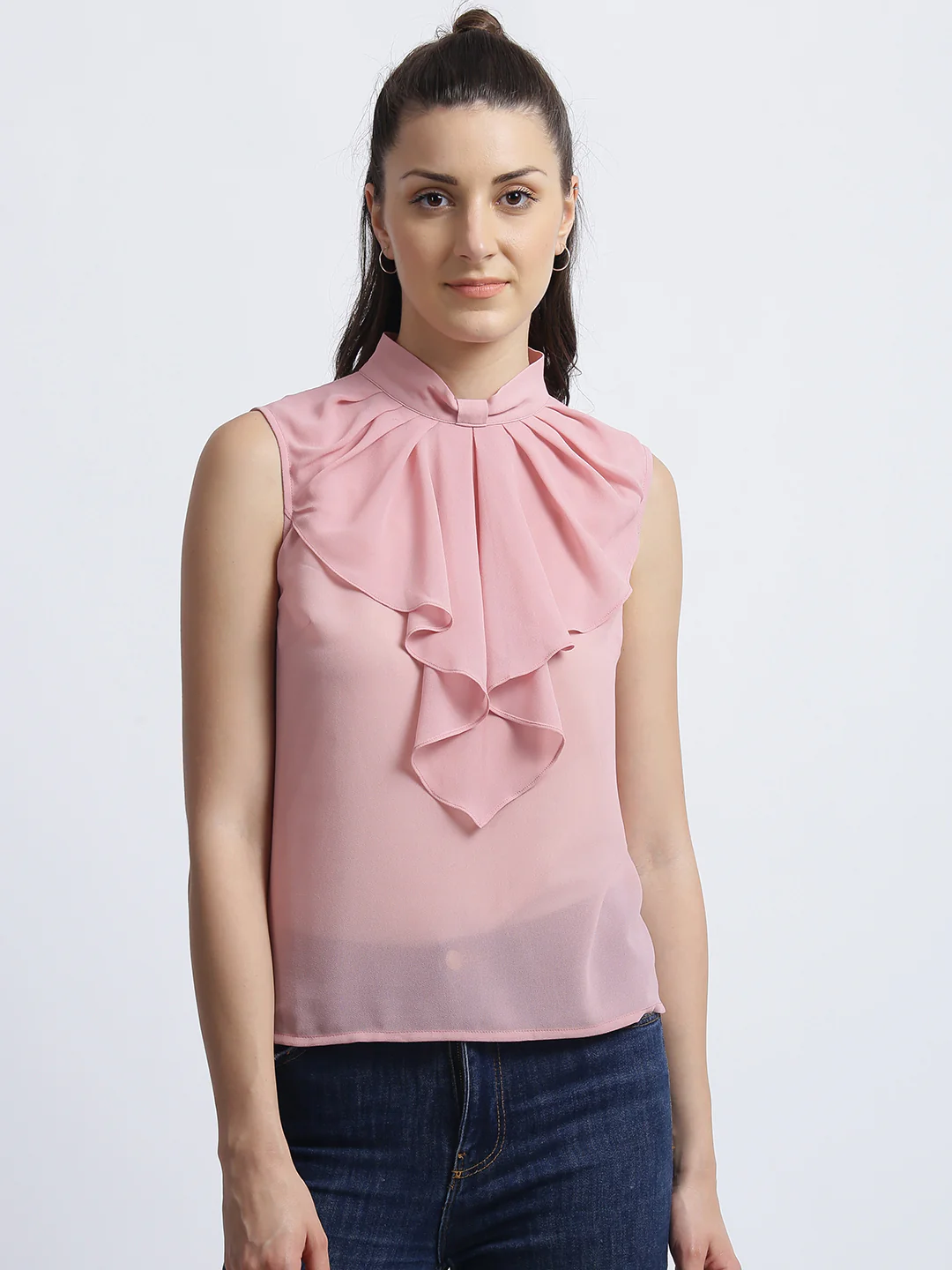 Pink Solid Pleats Top - Image 2