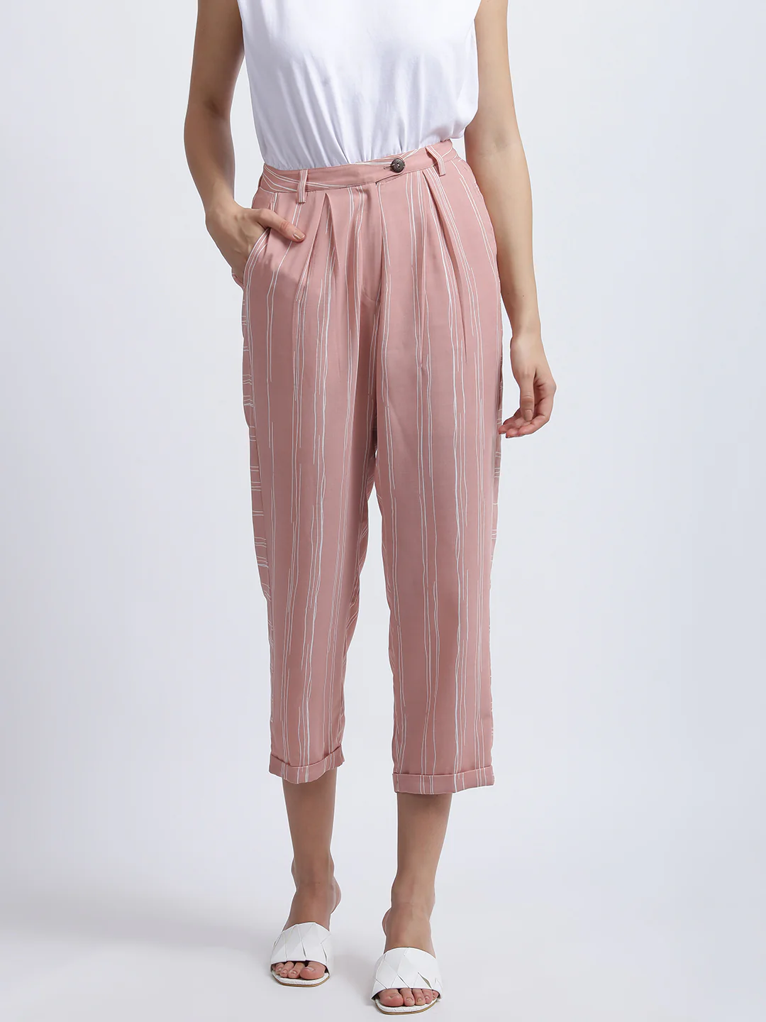 Pink Striped High Waisted Trouser - Image 2