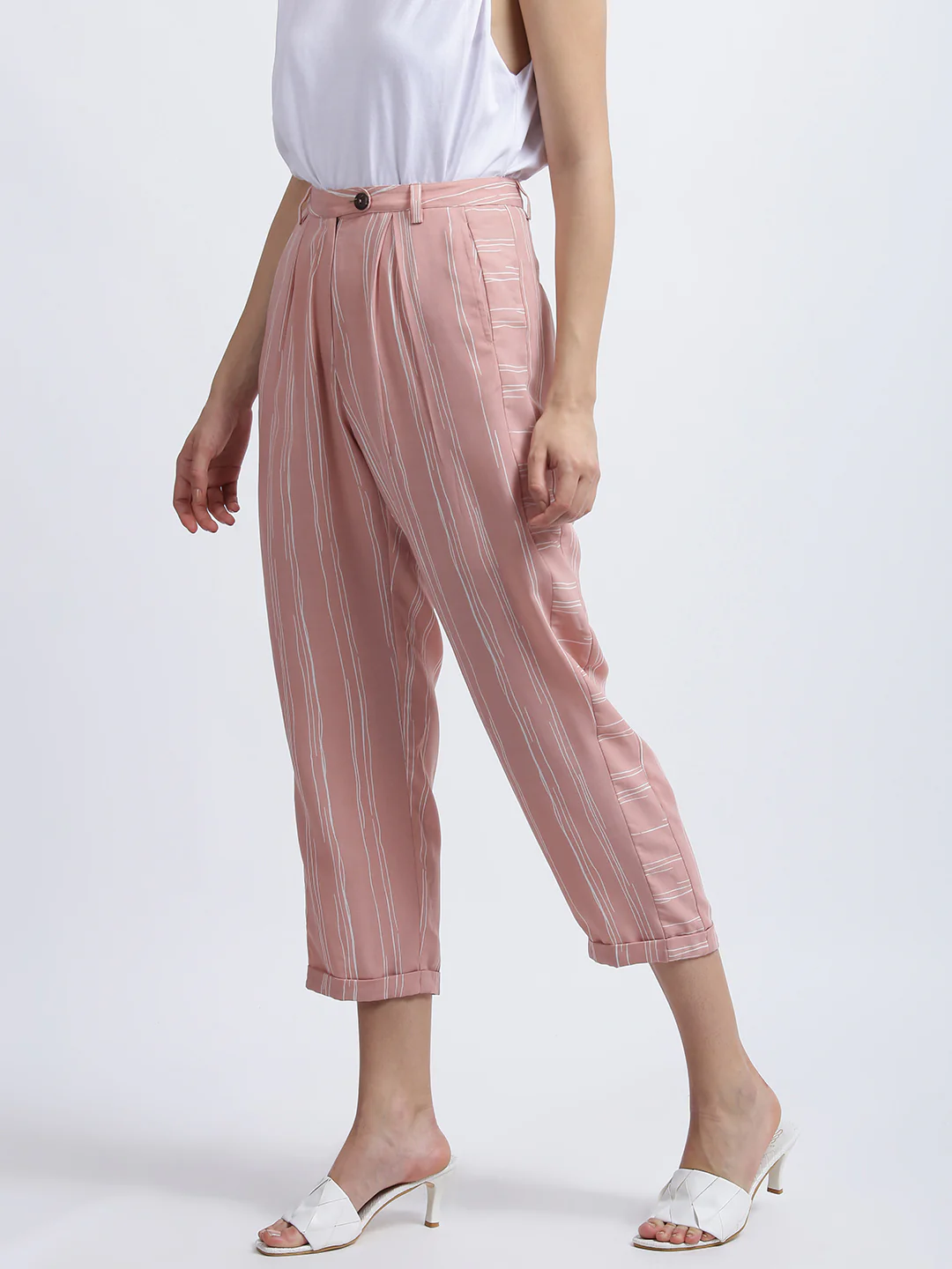 Pink Striped High Waisted Trouser - Image 3