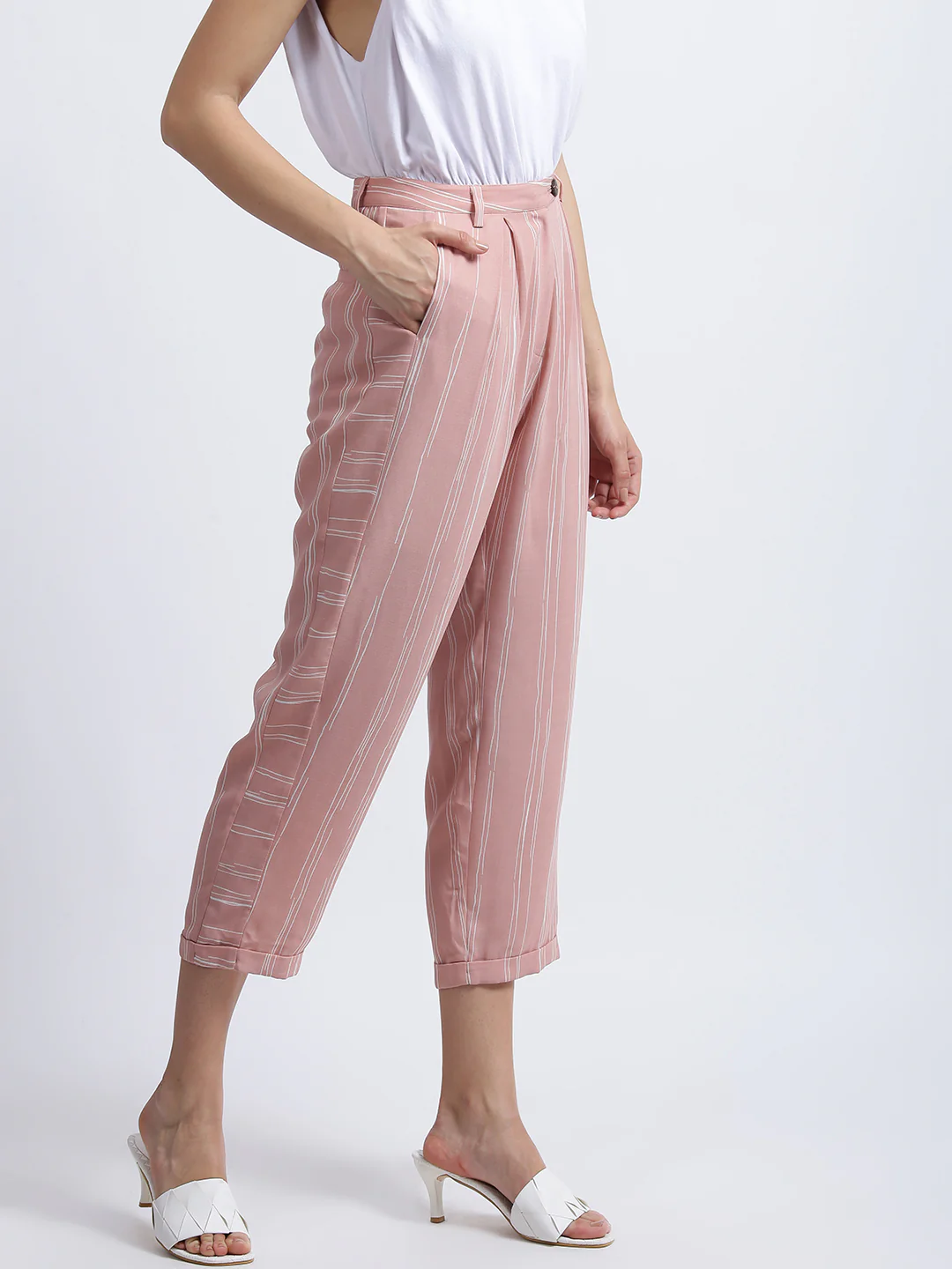 Pink Striped High Waisted Trouser - Image 4