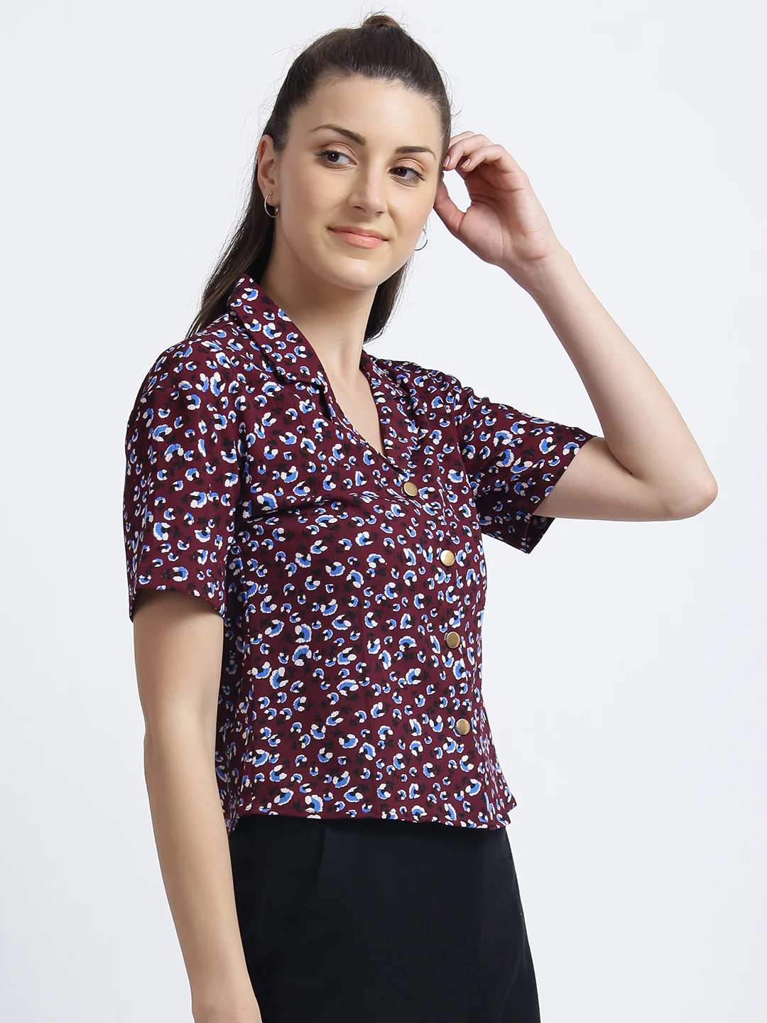 Plum Floral Print Regular Shirt - Image 4