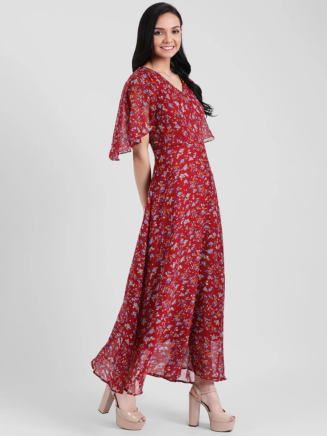 Red Printed Maxi Dress - Image 3