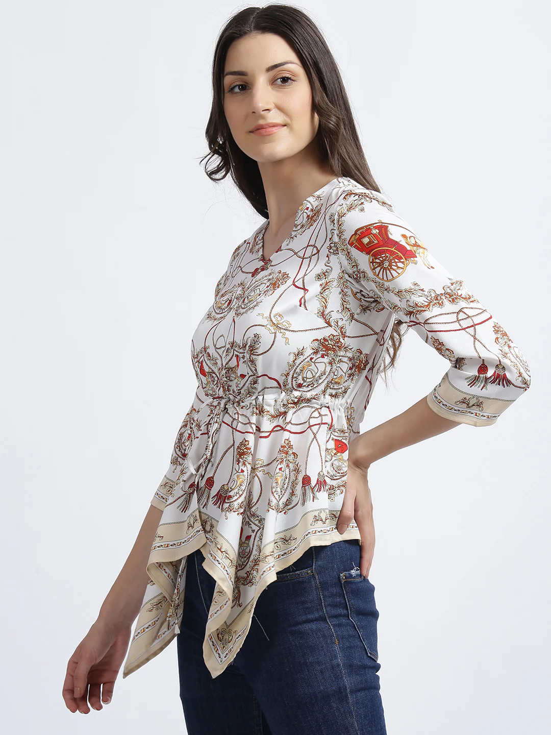 White Abstract Ruffles Top - Image 3