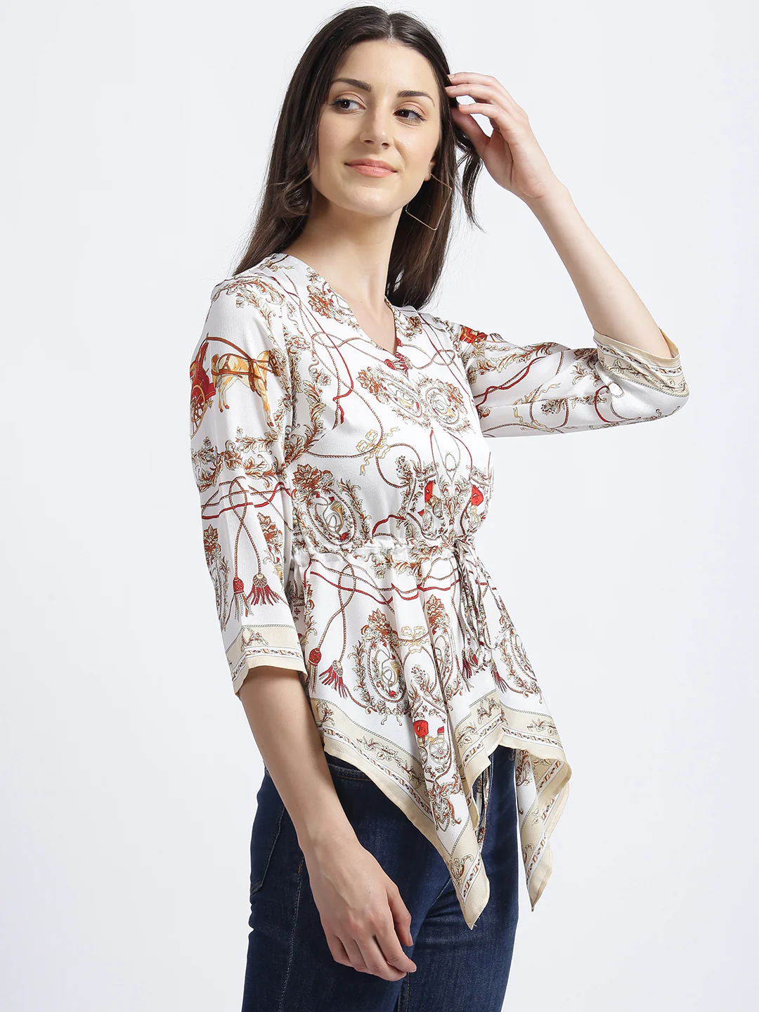White Abstract Ruffles Top - Image 4