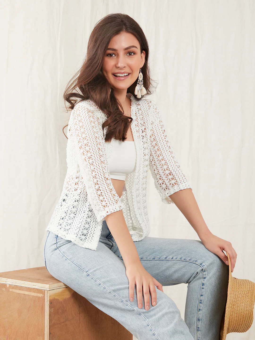 White Embroidered Regular Shrug