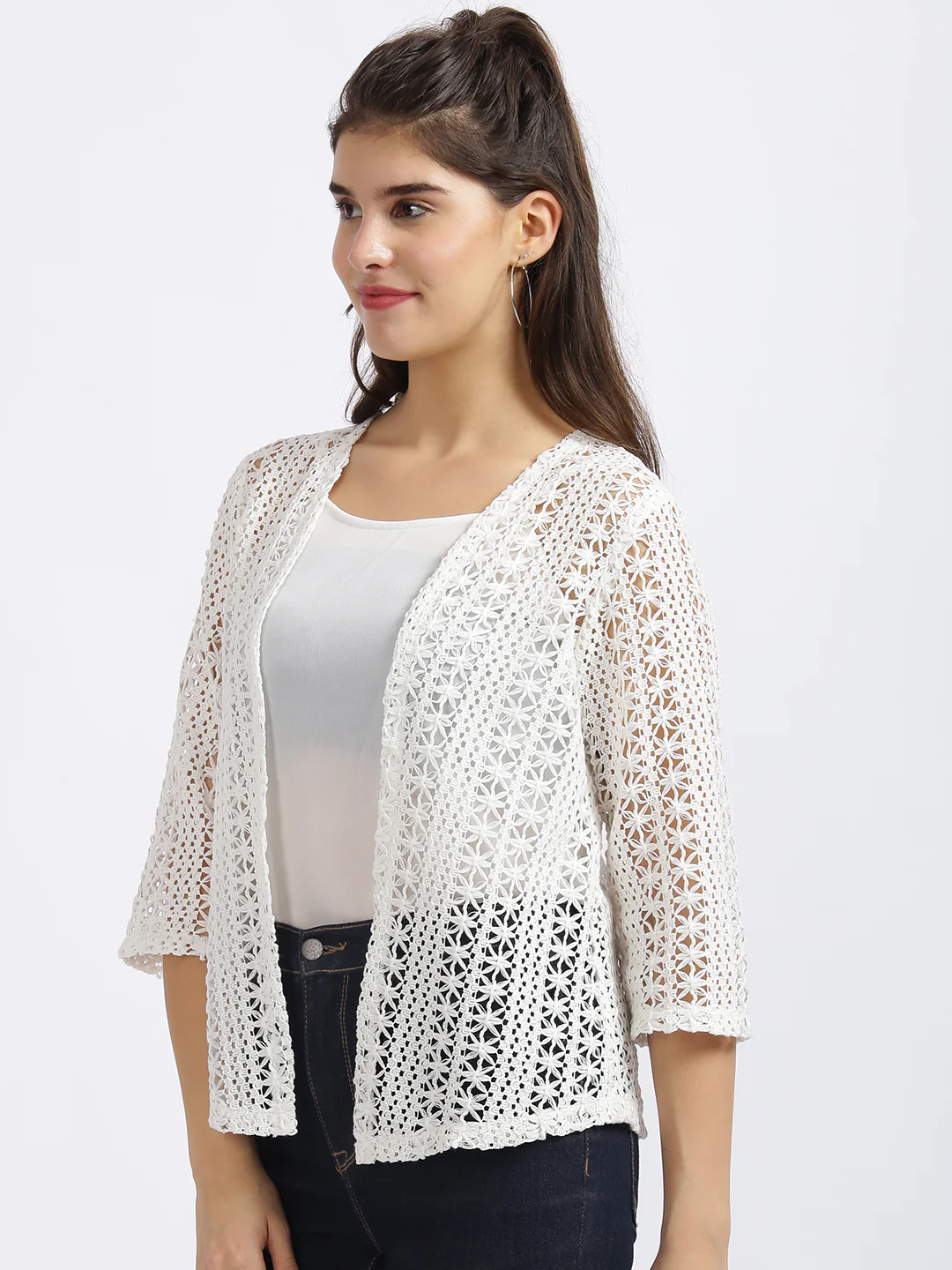 White Embroidered Regular Shrug - Image 3