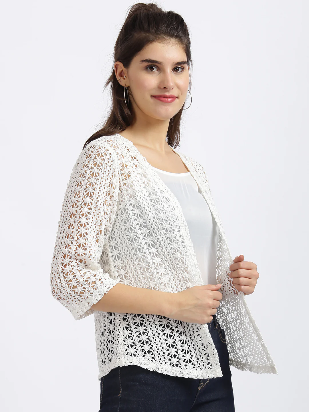 White Embroidered Regular Shrug - Image 4