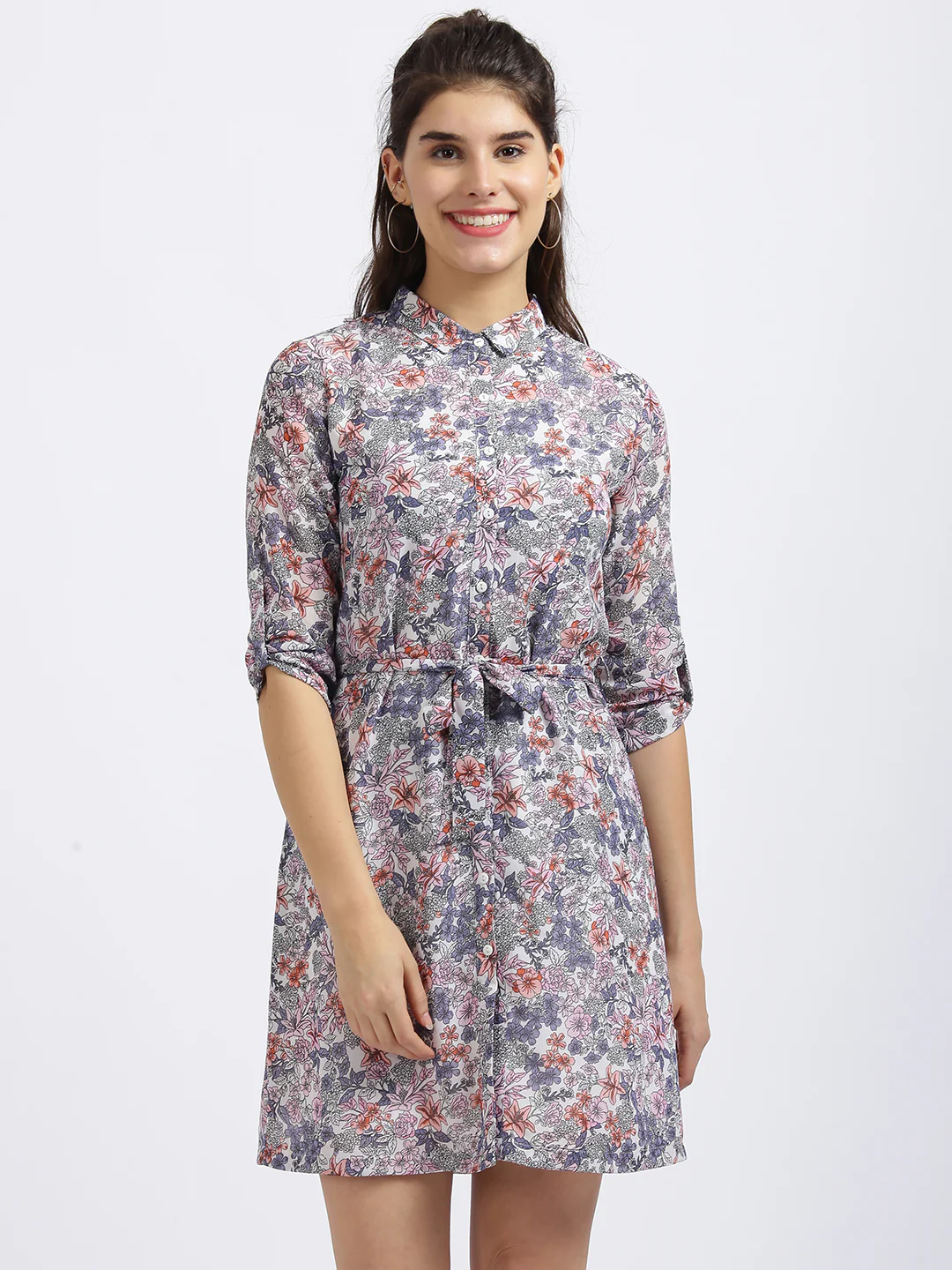 White Floral Print Shirt Dress Dress - Image 2