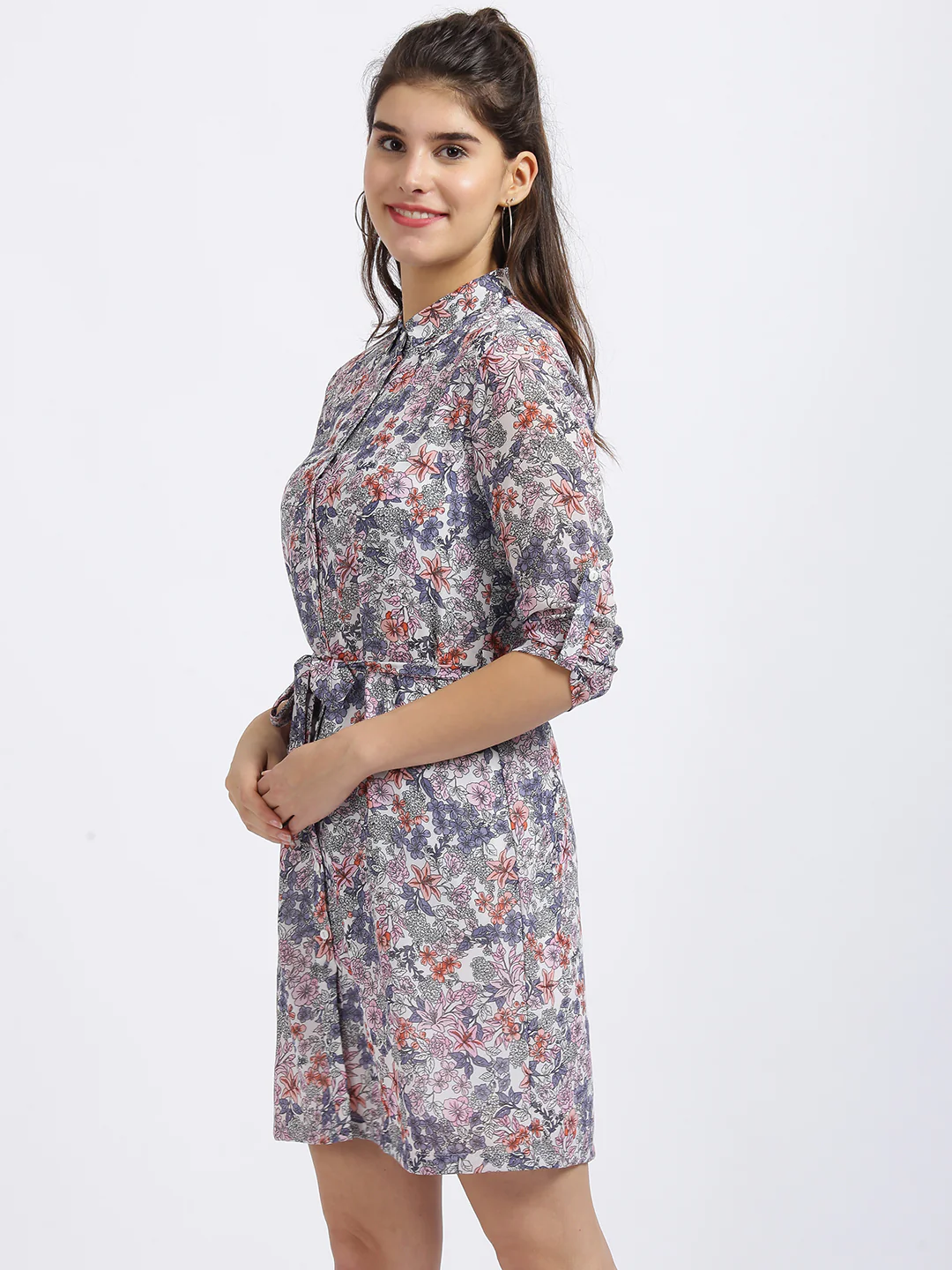 White Floral Print Shirt Dress Dress - Image 3