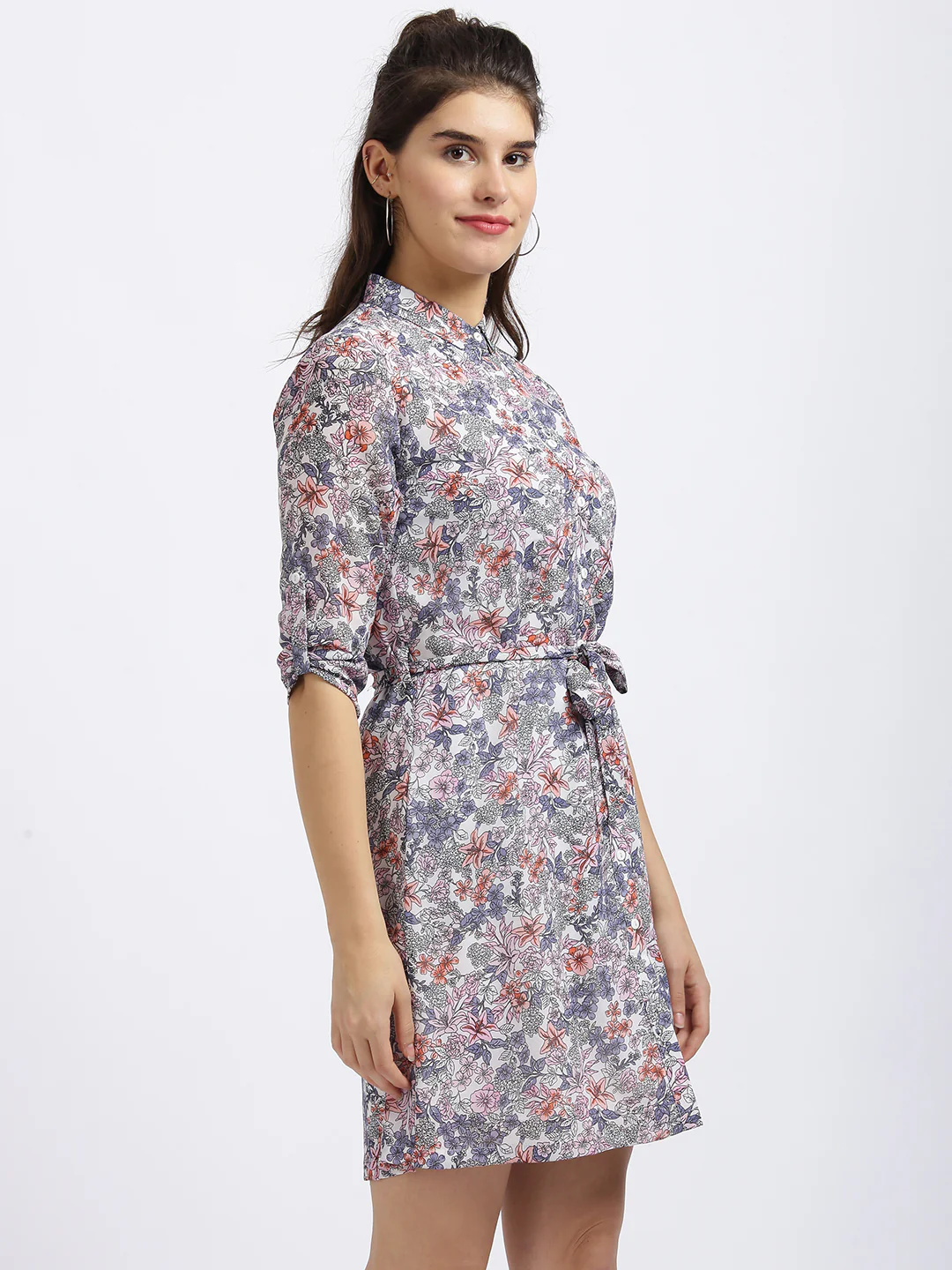 White Floral Print Shirt Dress Dress - Image 4
