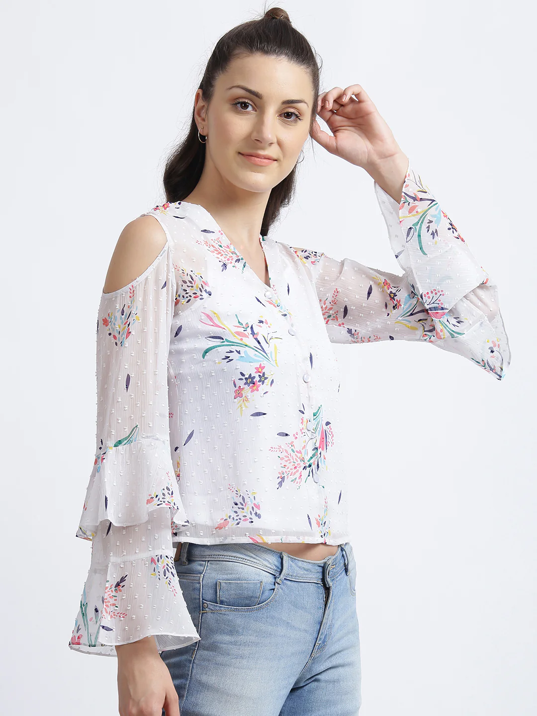 White Floral Print Layered Top - Image 3